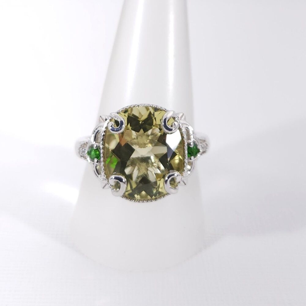 Yellow Quartz 13 Carats Ring with Chrome Diopside Size 9 - Picture 5 of 14